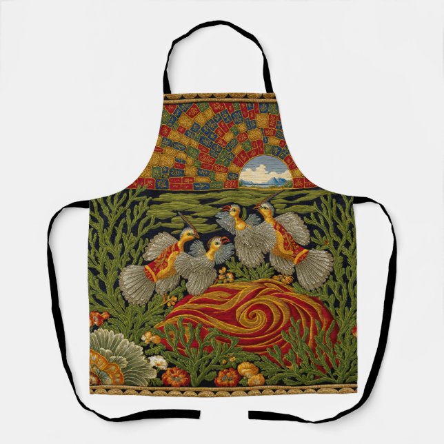 Retro Style Tapestry Exotic Birds Apron (Front)