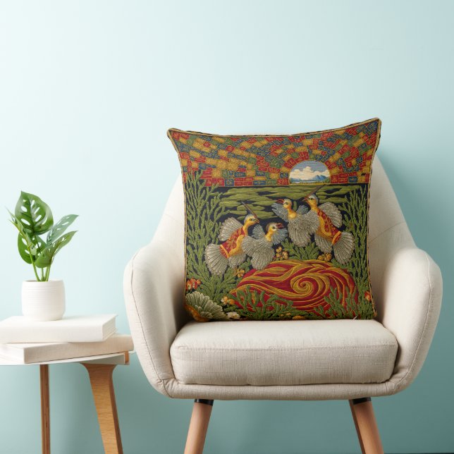 Retro Style Tapestry Exotic Birds Cushion (Chair)