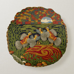 Retro Style Tapestry Exotic Birds Round Cushion