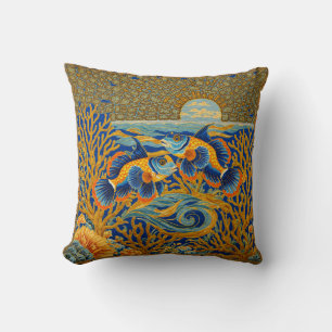 Retro Style Tapestry Orange Mandarin Fish Cushion