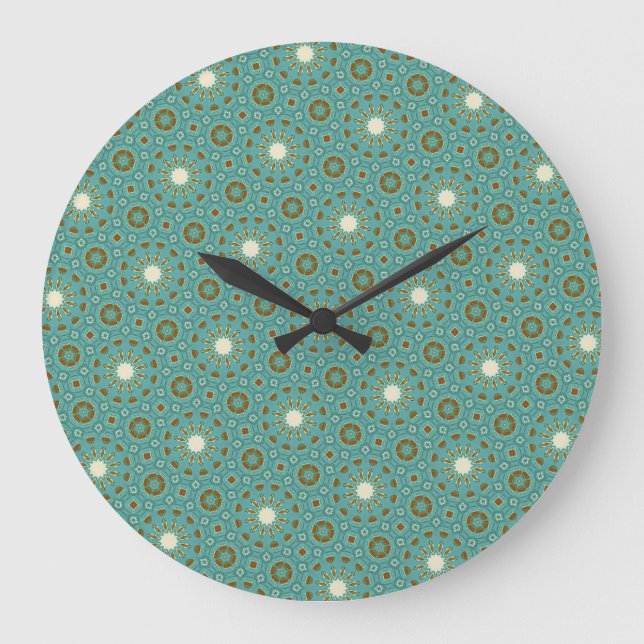 Retro Style Teal Brown Pattern Wall Clock (Front)