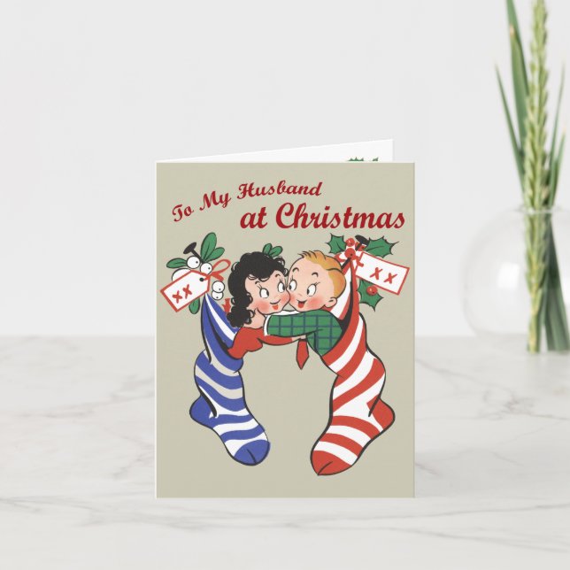 Retro-Style "To Husband at Christmas" Card (Front)