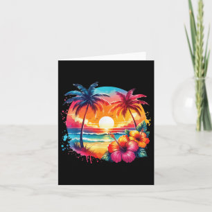 Retro Style Tropical Vintage Sunset Beach Palm Tre Card