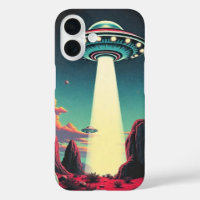 Retro style UFO making contact