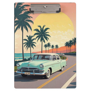Retro-style vintage car on a coastal road clipboard
