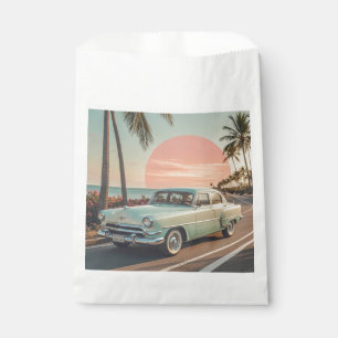 Retro-style vintage car on a coastal road favour bags