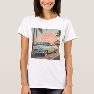 Retro-style vintage car on a coastal road  T-Shirt