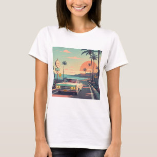 Retro-style vintage car on beach front road T-Shirt