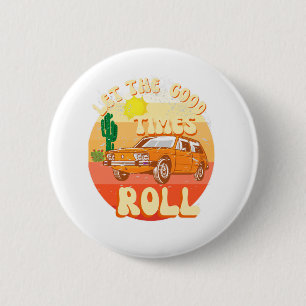 Retro style vintage sunset and classic car 6 cm round badge