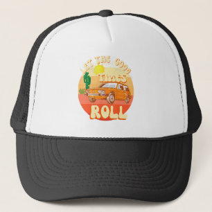 Retro style vintage sunset and classic car trucker hat