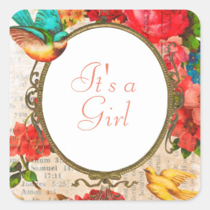 Retro Style Watercolor Flower FrameSquare Stickers