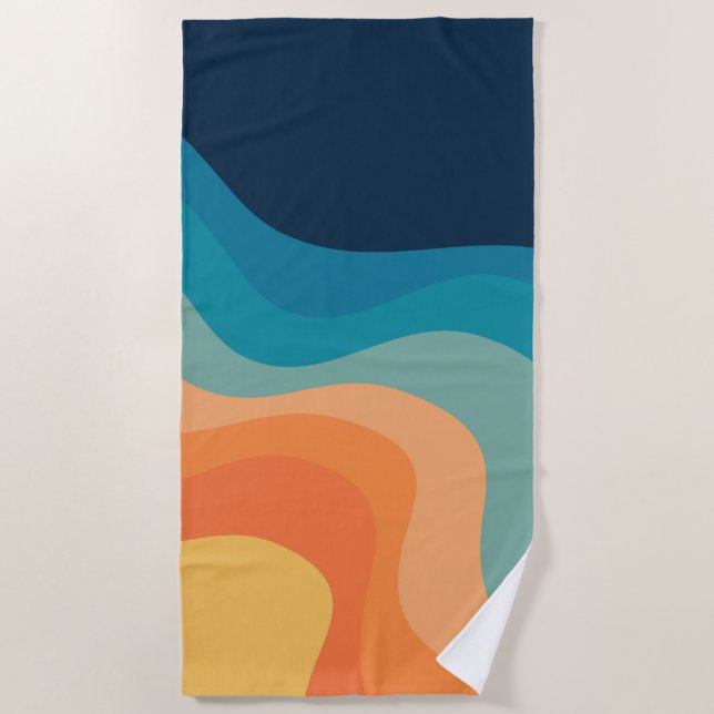 Retro style waves decoration beach towel (Front)