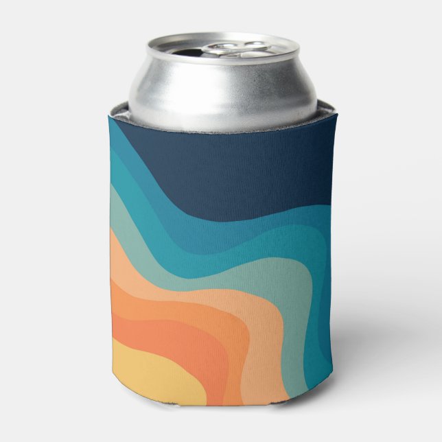 Retro style waves decoration can cooler (Can Front)
