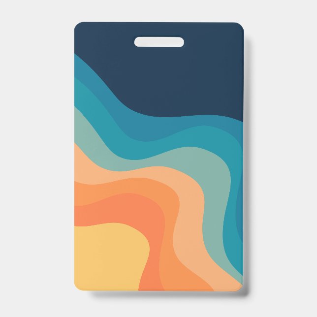 Retro style waves decoration ID badge (Front)