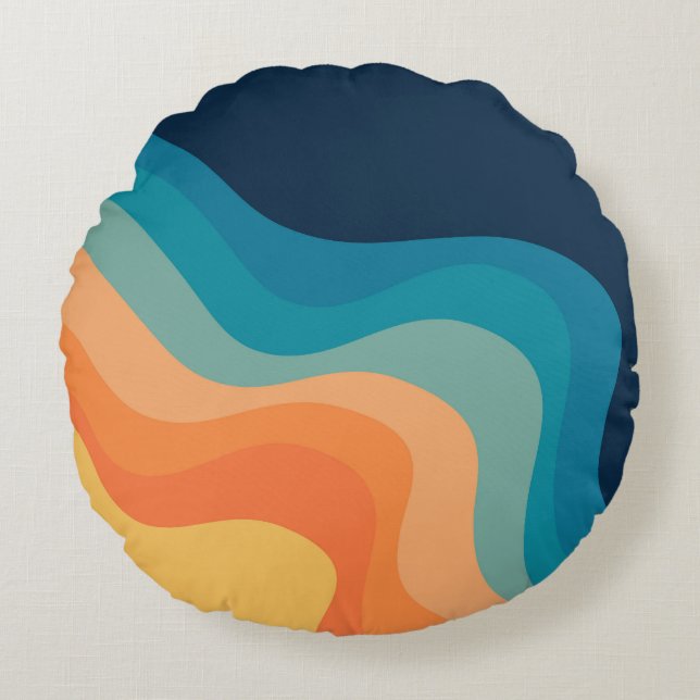 Retro style waves decoration round cushion (Front)