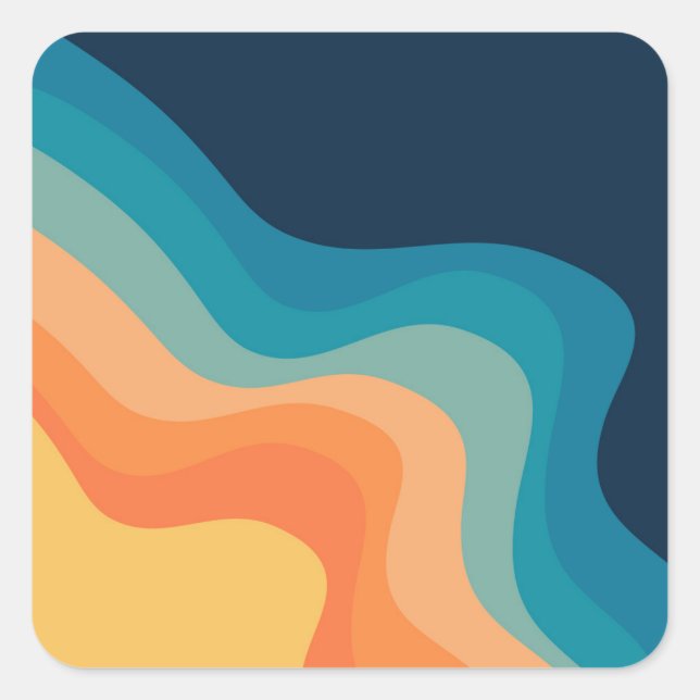 Retro style waves decoration square sticker (Front)