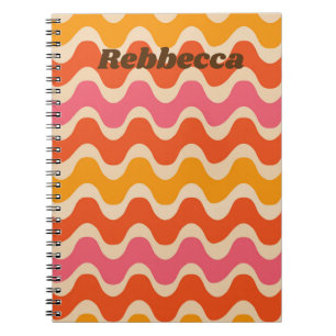 Retro Style Waves in pink orange red personalised Notebook