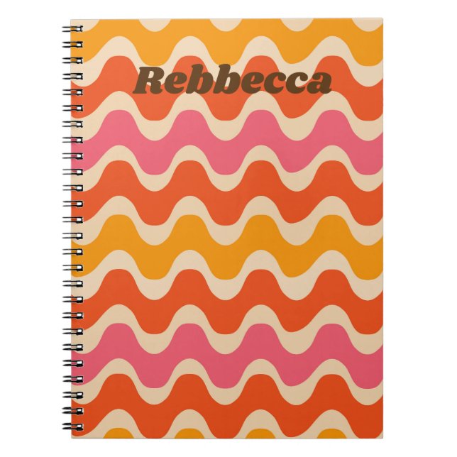 Retro Style Waves in pink orange red personalised  Notebook (Front)