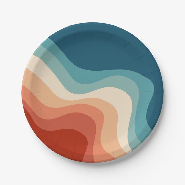 Retro style waves paper plate (Front)
