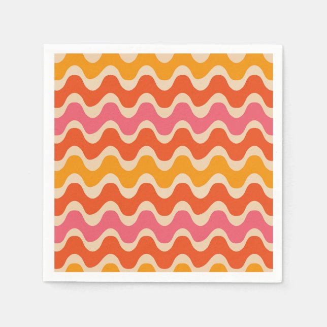 Retro Style Waves Pattern in pink, orange and red Napkin (Front)