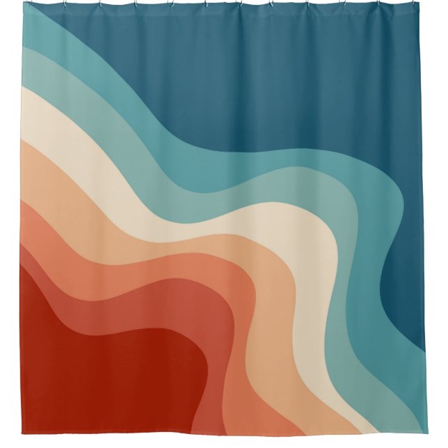 Retro style waves shower curtain (Front)