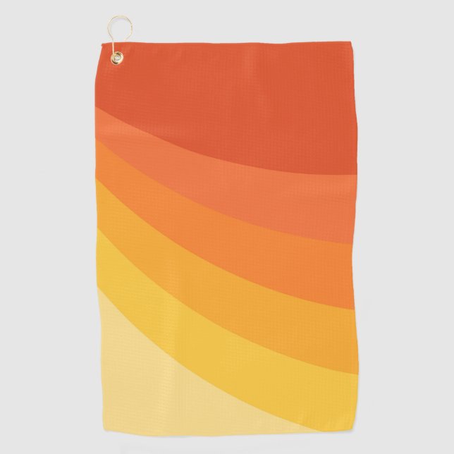 Retro style yellow and orange sun rays design golf towel (Front)