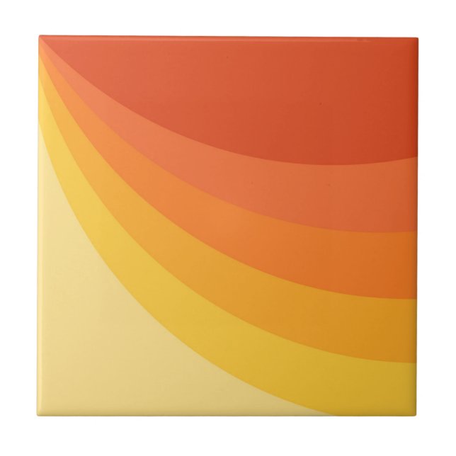 Retro style yellow and orange sun rays design tile (Front)