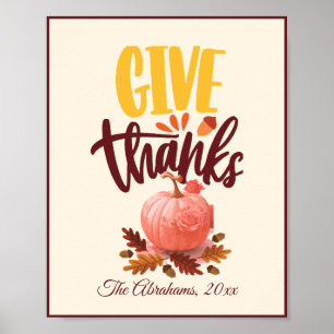 Retro-Styled Give Thanks Pumpkin Thanksgiving Poster