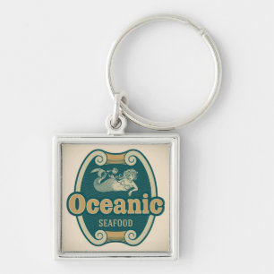 Retro-styled mermaid seafood label key ring