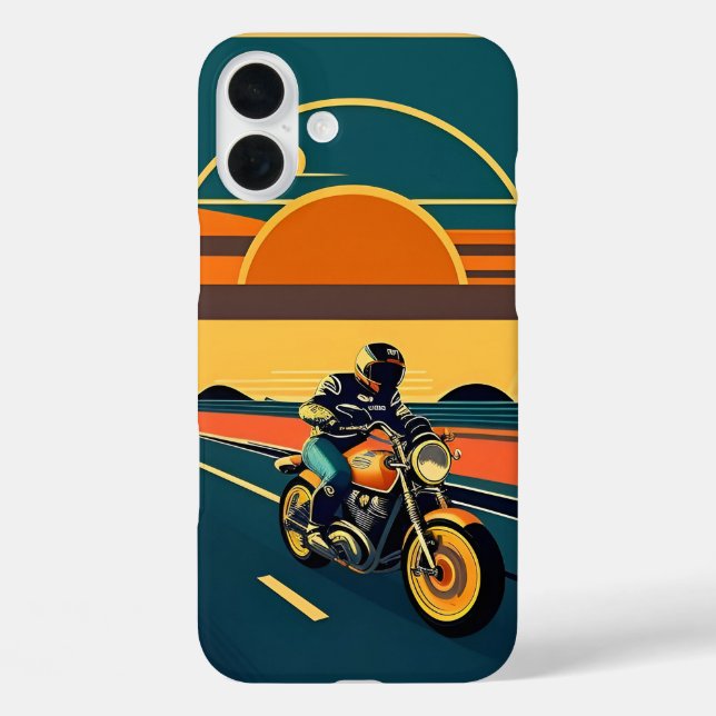 Retro Styled Motorcycle Rider in Scenic Sunset Case-Mate iPhone Case (Back)