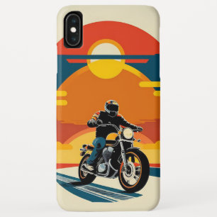 Retro Styled Motorcycle Rider in Scenic Sunset iPhone XS Max Case