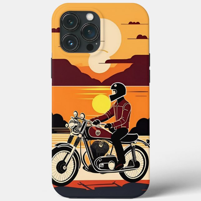 Retro Styled Motorcycle Rider in Scenic Sunset Case-Mate iPhone Case (Back)