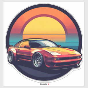 Retro Styled Sports Car with Sunset Background