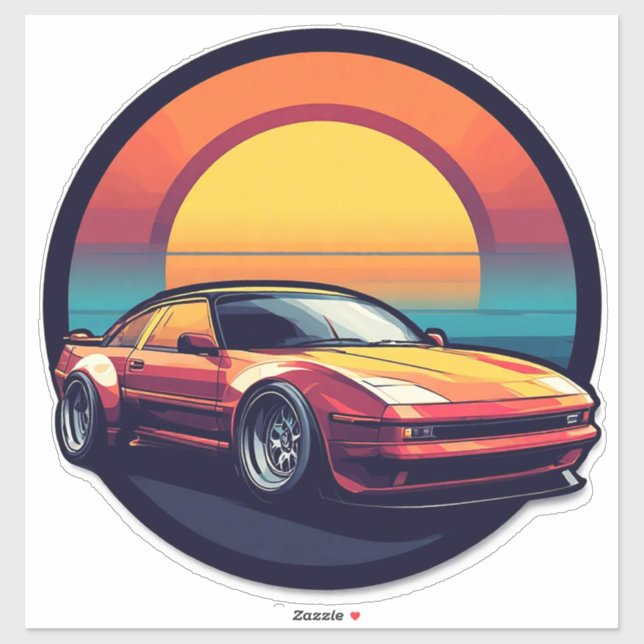Retro Styled Sports Car with Sunset Background (Sheet)