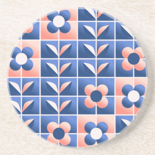 Retro stylised flowers: mosaic pattern. coaster