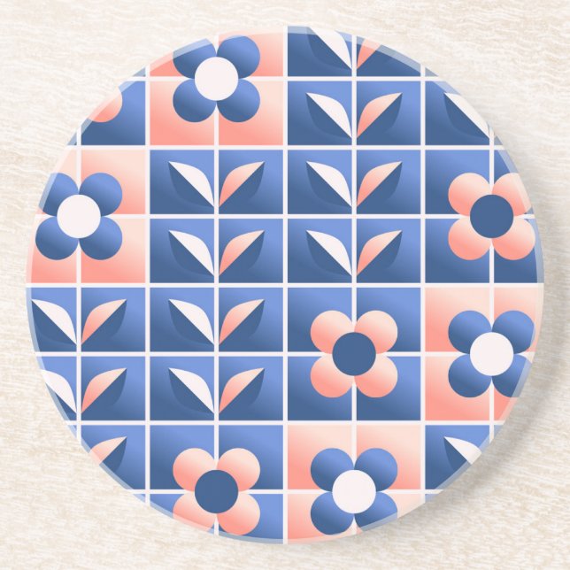 Retro stylised flowers: mosaic pattern. coaster (Front)