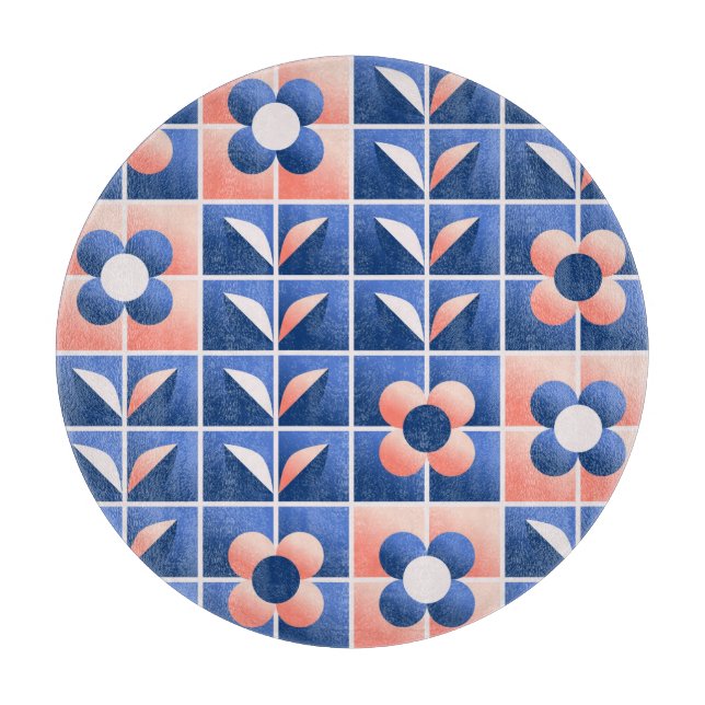 Retro stylised flowers: mosaic pattern. cutting board (Front)
