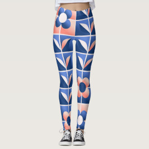 Retro stylised flowers: mosaic pattern. leggings