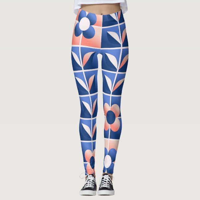 Retro stylised flowers: mosaic pattern. leggings (Front)