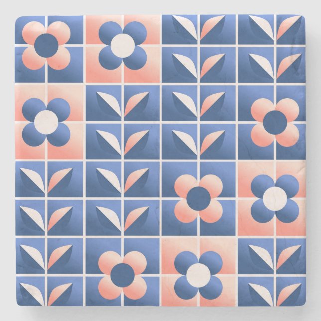 Retro stylised flowers: mosaic pattern. stone coaster (Front)