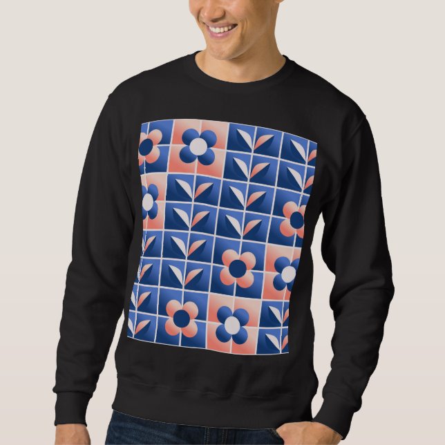 Retro stylised flowers: mosaic pattern. sweatshirt (Front)