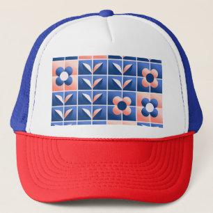 Retro stylised flowers: mosaic pattern. trucker hat