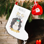 Retro Stylised Snowman with Name Small Christmas Stocking<br><div class="desc">Decorate your fireplace with this retro let it snow snowman with gold accents stocking.</div>