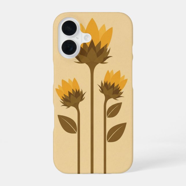Retro Stylised Sunflower Sprouts iPhone 16 Case (Back)