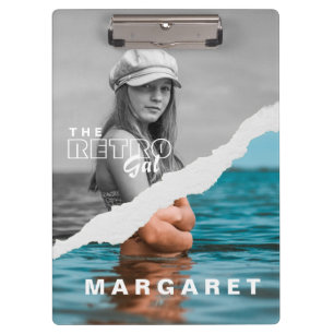 Retro Stylish Black & White Portrait Photo Display Clipboard