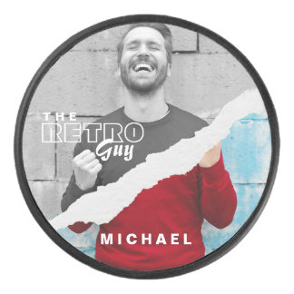 Retro Stylish Black & White Portrait Photo Display Hockey Puck