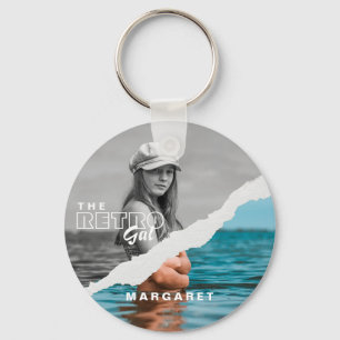 Retro Stylish Black & White Portrait Photo Display Key Ring