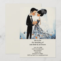 Retro stylish couple wedding invitation