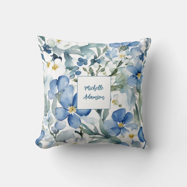 Retro Stylish Elegant Plain Flowers Your Name Cushion (Front)