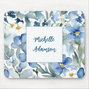 Retro Stylish Elegant Plain Flowers Your Name Mouse Mat